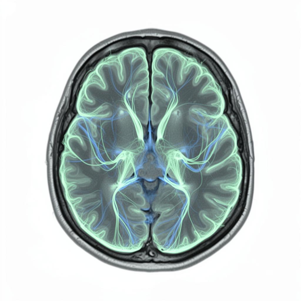 Brain scan with highlighted neural pathways
